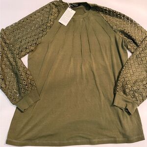 Elegant Olive Long Sleeve Top with Lace Detail